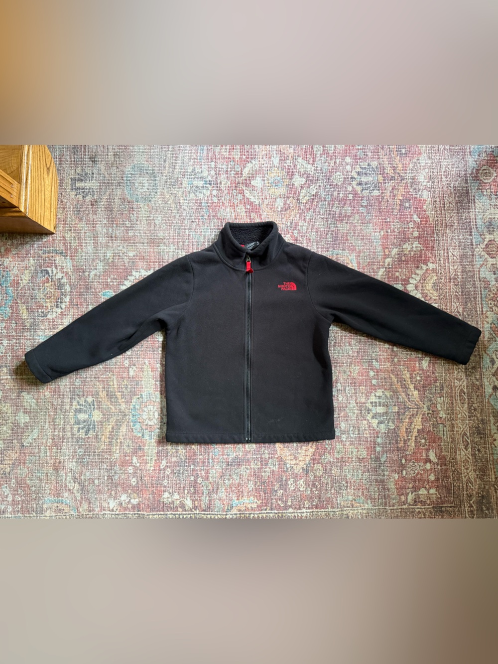 The North Face Youth 7/8 Black Fleece Jacket with Red Sherpa lined